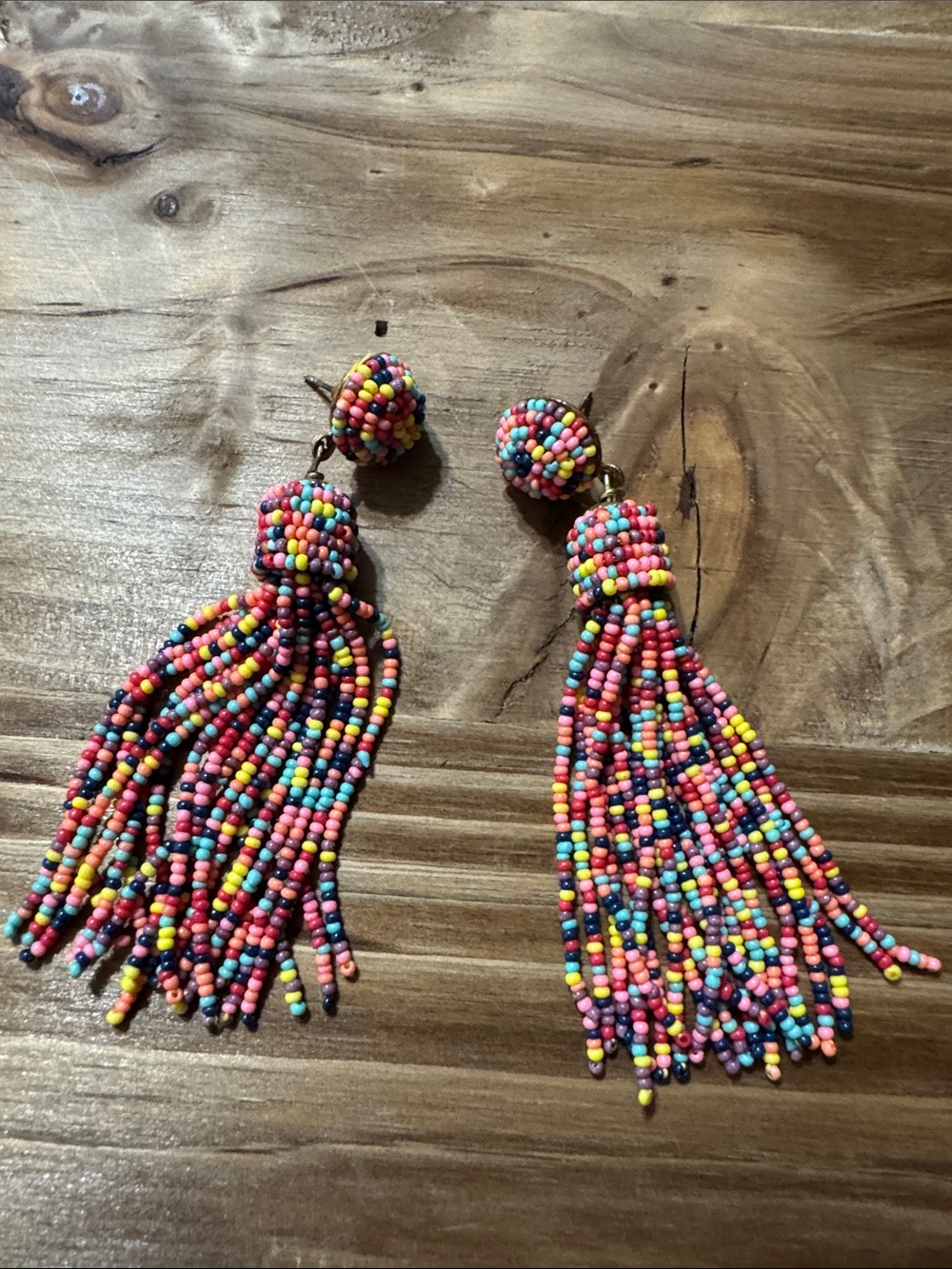 Colorful Beaded Tassel Drop Earrings - Multicolor